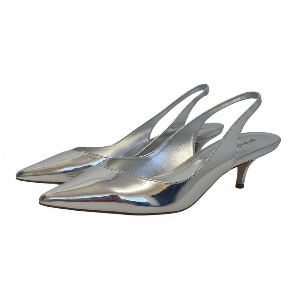 Stuart Weitzman Eva 50 Silver Slingback Heels - Picture 2 of 8